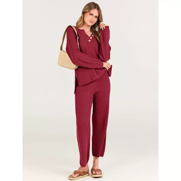 imageANRABESS Women 2 Piece Outfits Oversized Knit Loungewear Loose Slouchy Sweater Set 2023 Fall Trendy Matching Lounge SetsRed