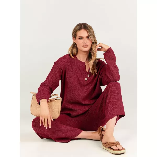 imageANRABESS Women 2 Piece Outfits Oversized Knit Loungewear Loose Slouchy Sweater Set 2023 Fall Trendy Matching Lounge SetsRed
