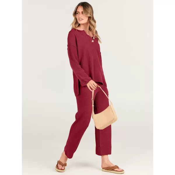 imageANRABESS Women 2 Piece Outfits Oversized Knit Loungewear Loose Slouchy Sweater Set 2023 Fall Trendy Matching Lounge SetsRed