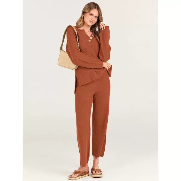 imageANRABESS Women 2 Piece Outfits Oversized Knit Loungewear Loose Slouchy Sweater Set 2023 Fall Trendy Matching Lounge SetsRust
