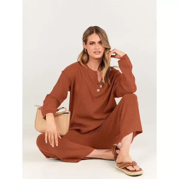 imageANRABESS Women 2 Piece Outfits Oversized Knit Loungewear Loose Slouchy Sweater Set 2023 Fall Trendy Matching Lounge SetsRust