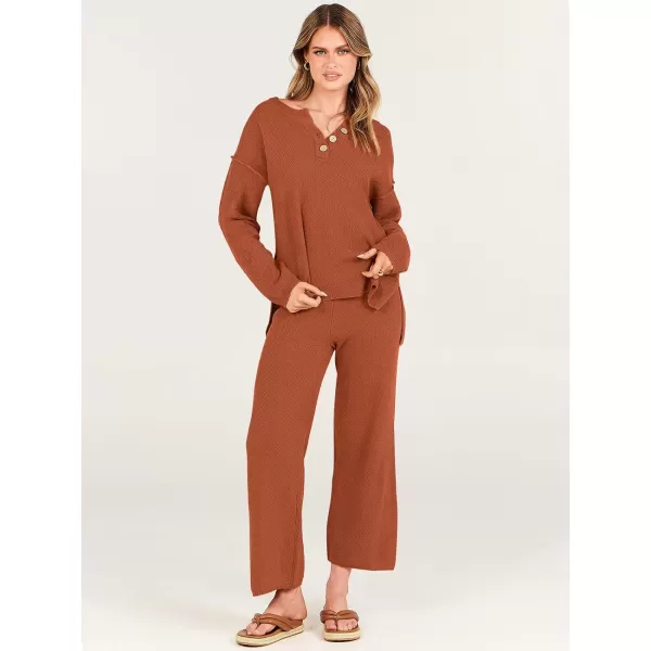 imageANRABESS Women 2 Piece Outfits Oversized Knit Loungewear Loose Slouchy Sweater Set 2023 Fall Trendy Matching Lounge SetsRust