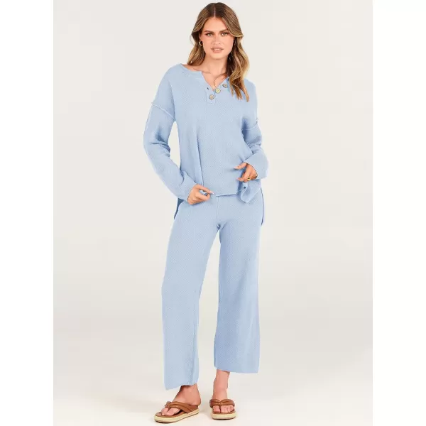 imageANRABESS Women 2 Piece Outfits Oversized Knit Loungewear Loose Slouchy Sweater Set 2023 Fall Trendy Matching Lounge SetsSky Blue
