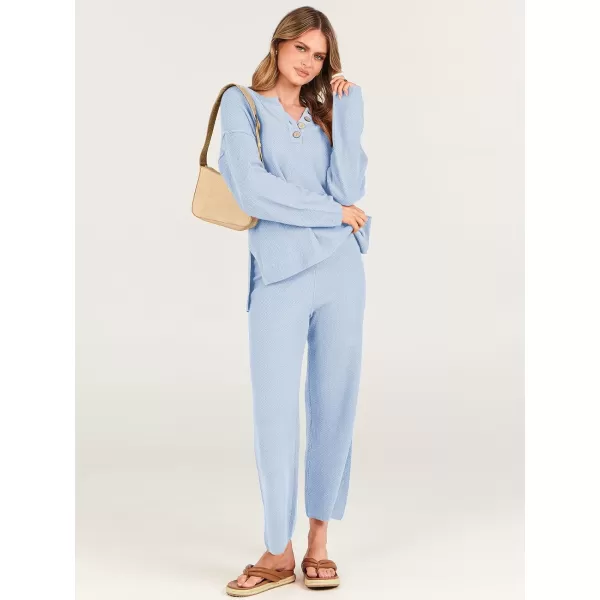 imageANRABESS Women 2 Piece Outfits Oversized Knit Loungewear Loose Slouchy Sweater Set 2023 Fall Trendy Matching Lounge SetsSky Blue