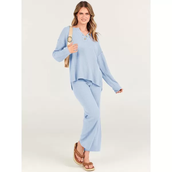 imageANRABESS Women 2 Piece Outfits Oversized Knit Loungewear Loose Slouchy Sweater Set 2023 Fall Trendy Matching Lounge SetsSky Blue