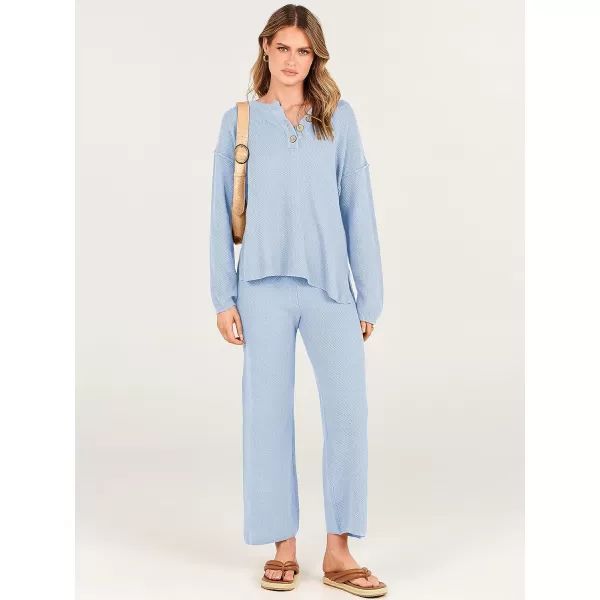 imageANRABESS Women 2 Piece Outfits Oversized Knit Loungewear Loose Slouchy Sweater Set 2023 Fall Trendy Matching Lounge SetsSky Blue
