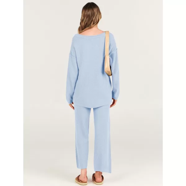 imageANRABESS Women 2 Piece Outfits Oversized Knit Loungewear Loose Slouchy Sweater Set 2023 Fall Trendy Matching Lounge SetsSky Blue