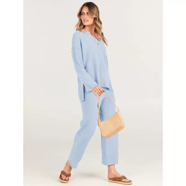 imageANRABESS Women 2 Piece Outfits Oversized Knit Loungewear Loose Slouchy Sweater Set 2023 Fall Trendy Matching Lounge SetsSky Blue