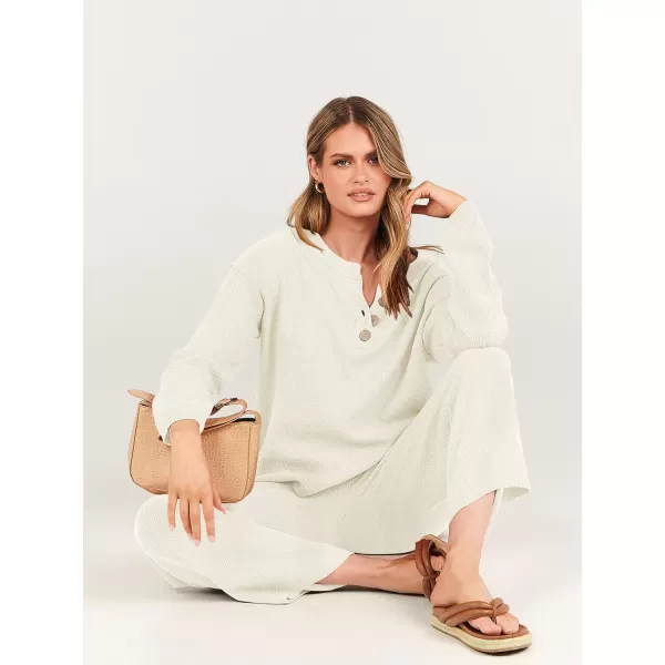 imageANRABESS Women 2 Piece Outfits Oversized Knit Loungewear Loose Slouchy Sweater Set 2023 Fall Trendy Matching Lounge SetsWhite