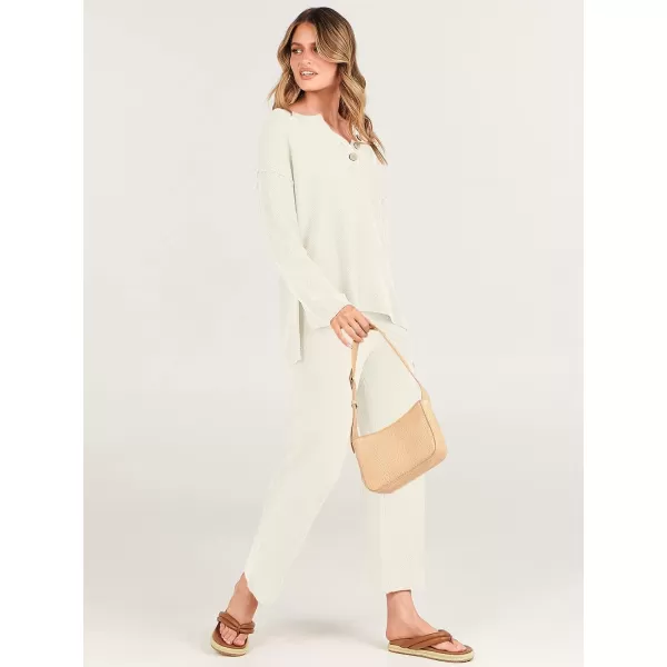 imageANRABESS Women 2 Piece Outfits Oversized Knit Loungewear Loose Slouchy Sweater Set 2023 Fall Trendy Matching Lounge SetsWhite