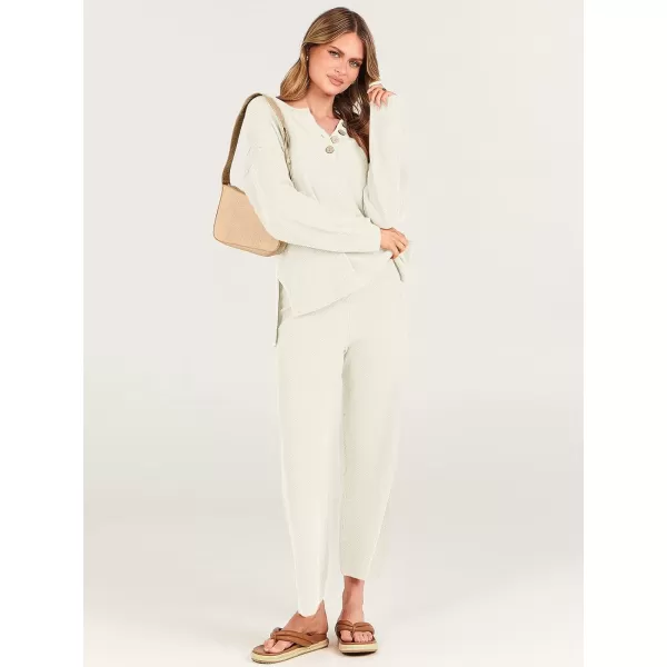 imageANRABESS Women 2 Piece Outfits Oversized Knit Loungewear Loose Slouchy Sweater Set 2023 Fall Trendy Matching Lounge SetsWhite