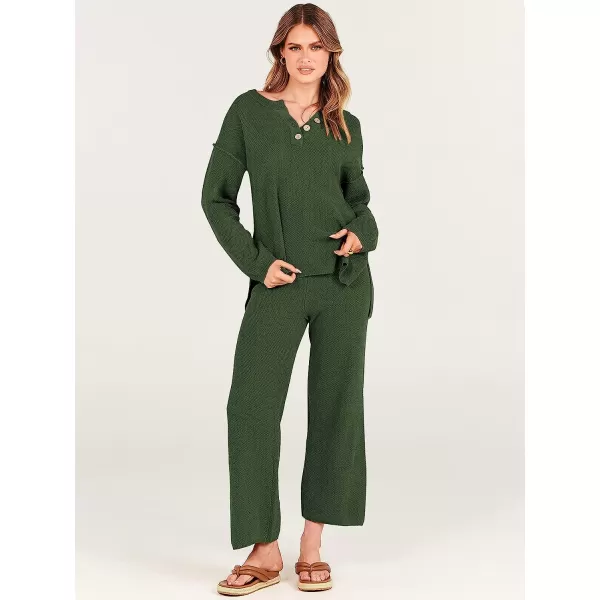 imageANRABESS Women 2 Piece Outfits Oversized Knit Loungewear Sweater Set 2023 Fall Sweatsuit Matching Lounge SetsArmy Green