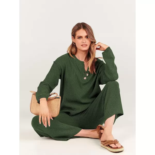 imageANRABESS Women 2 Piece Outfits Oversized Knit Loungewear Sweater Set 2023 Fall Sweatsuit Matching Lounge SetsArmy Green