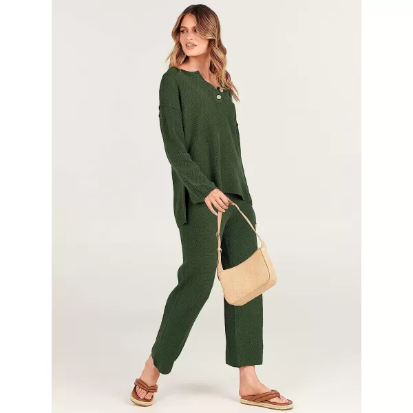 imageANRABESS Women 2 Piece Outfits Oversized Knit Loungewear Sweater Set 2023 Fall Sweatsuit Matching Lounge SetsArmy Green
