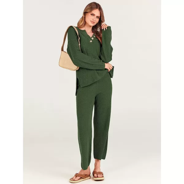 imageANRABESS Women 2 Piece Outfits Oversized Knit Loungewear Sweater Set 2023 Fall Sweatsuit Matching Lounge SetsArmy Green