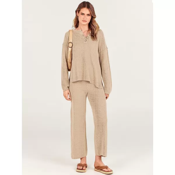 imageANRABESS Women 2 Piece Outfits Oversized Knit Loungewear Sweater Set 2023 Fall Sweatsuit Matching Lounge SetsBeige
