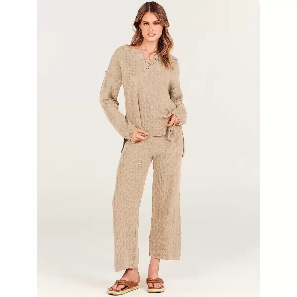 imageANRABESS Women 2 Piece Outfits Oversized Knit Loungewear Sweater Set 2023 Fall Sweatsuit Matching Lounge SetsBeige