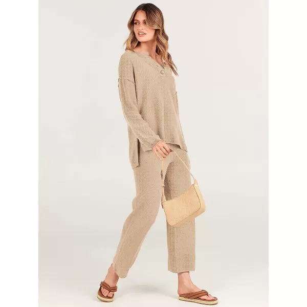 imageANRABESS Women 2 Piece Outfits Oversized Knit Loungewear Sweater Set 2023 Fall Sweatsuit Matching Lounge SetsBeige