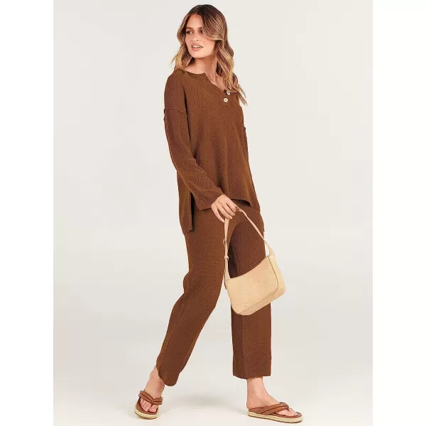 imageANRABESS Women 2 Piece Outfits Oversized Knit Loungewear Sweater Set 2023 Fall Sweatsuit Matching Lounge SetsBrown