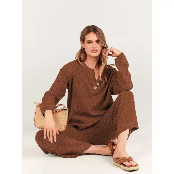 imageANRABESS Women 2 Piece Outfits Oversized Knit Loungewear Sweater Set 2023 Fall Sweatsuit Matching Lounge SetsBrown