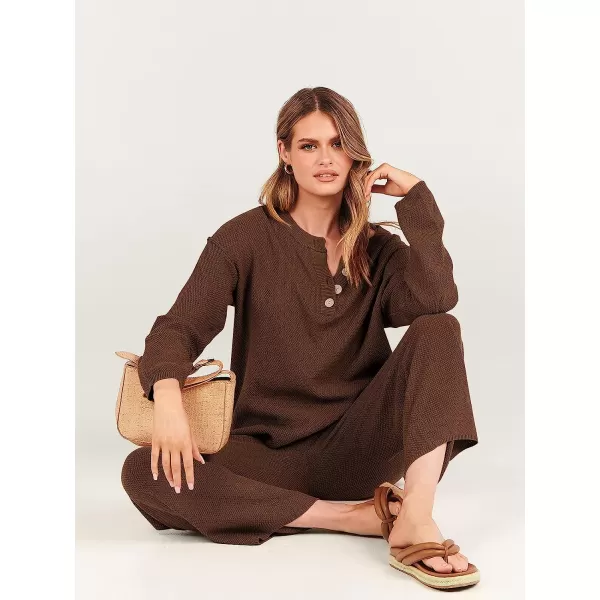 imageANRABESS Women 2 Piece Outfits Oversized Knit Loungewear Sweater Set 2023 Fall Sweatsuit Matching Lounge SetsDeep Brown