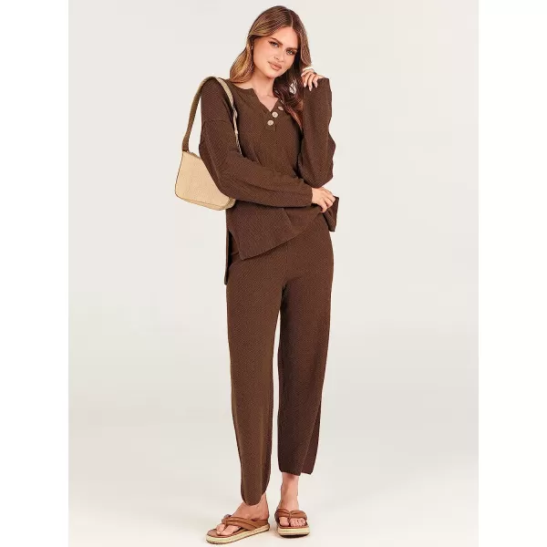 imageANRABESS Women 2 Piece Outfits Oversized Knit Loungewear Sweater Set 2023 Fall Sweatsuit Matching Lounge SetsDeep Brown