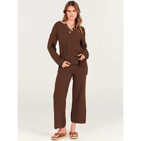 imageANRABESS Women 2 Piece Outfits Oversized Knit Loungewear Sweater Set 2023 Fall Sweatsuit Matching Lounge SetsDeep Brown