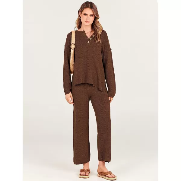 imageANRABESS Women 2 Piece Outfits Oversized Knit Loungewear Sweater Set 2023 Fall Sweatsuit Matching Lounge SetsDeep Brown