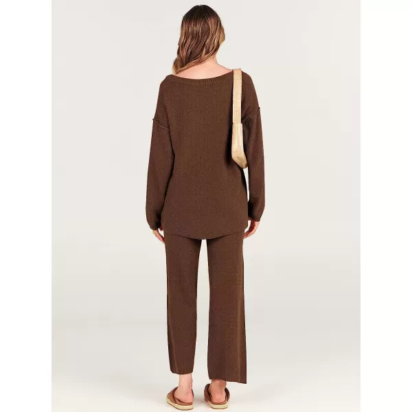 imageANRABESS Women 2 Piece Outfits Oversized Knit Loungewear Sweater Set 2023 Fall Sweatsuit Matching Lounge SetsDeep Brown