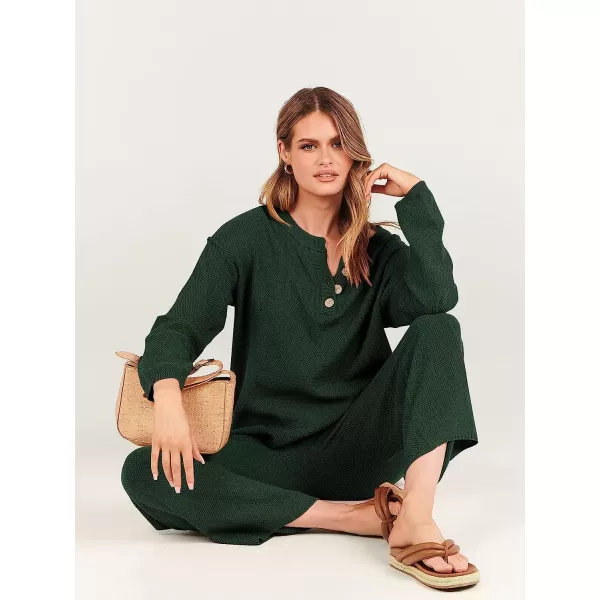 imageANRABESS Women 2 Piece Outfits Oversized Knit Loungewear Sweater Set 2023 Fall Sweatsuit Matching Lounge SetsDeep Green