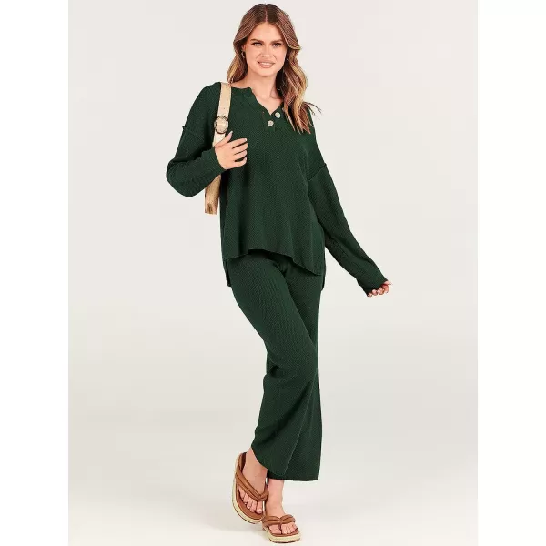 imageANRABESS Women 2 Piece Outfits Oversized Knit Loungewear Sweater Set 2023 Fall Sweatsuit Matching Lounge SetsDeep Green