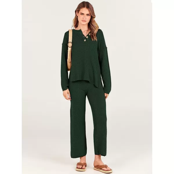 imageANRABESS Women 2 Piece Outfits Oversized Knit Loungewear Sweater Set 2023 Fall Sweatsuit Matching Lounge SetsDeep Green