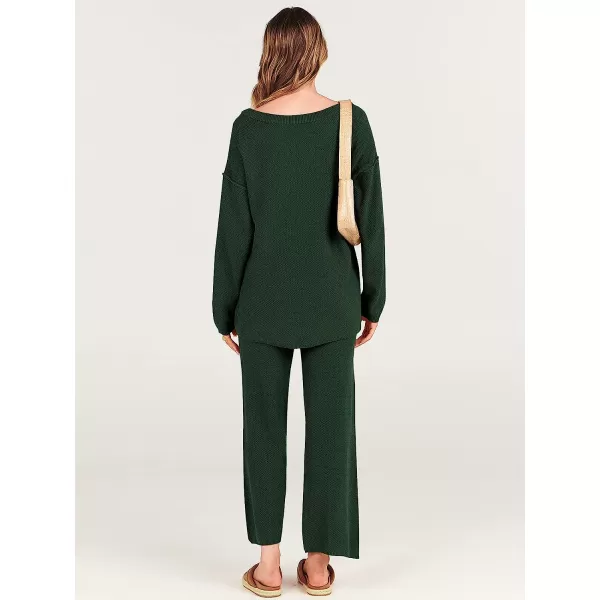 imageANRABESS Women 2 Piece Outfits Oversized Knit Loungewear Sweater Set 2023 Fall Sweatsuit Matching Lounge SetsDeep Green