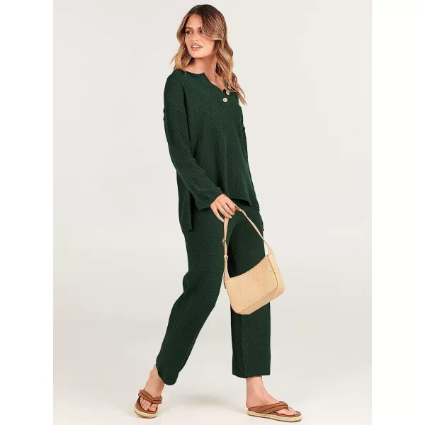 imageANRABESS Women 2 Piece Outfits Oversized Knit Loungewear Sweater Set 2023 Fall Sweatsuit Matching Lounge SetsDeep Green