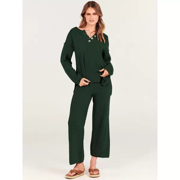 imageANRABESS Women 2 Piece Outfits Oversized Knit Loungewear Sweater Set 2023 Fall Sweatsuit Matching Lounge SetsDeep Green