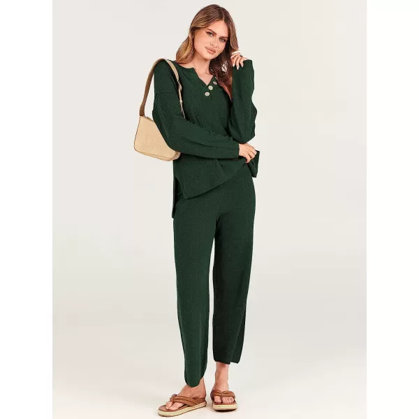 imageANRABESS Women 2 Piece Outfits Oversized Knit Loungewear Sweater Set 2023 Fall Sweatsuit Matching Lounge SetsDeep Green
