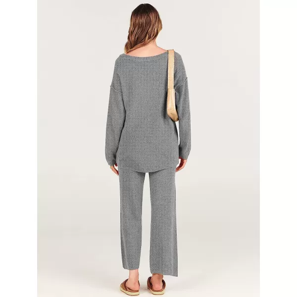 imageANRABESS Women 2 Piece Outfits Oversized Knit Loungewear Sweater Set 2023 Fall Sweatsuit Matching Lounge SetsGray