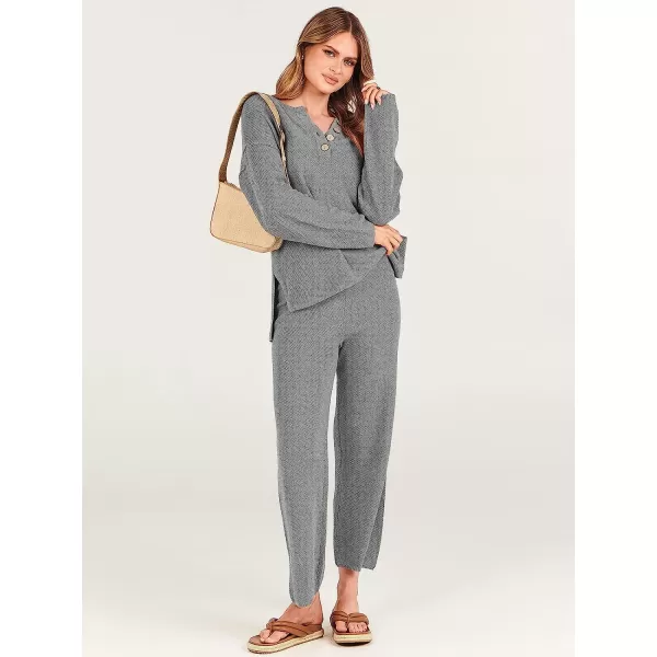 imageANRABESS Women 2 Piece Outfits Oversized Knit Loungewear Sweater Set 2023 Fall Sweatsuit Matching Lounge SetsGray