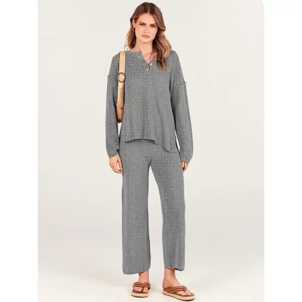 imageANRABESS Women 2 Piece Outfits Oversized Knit Loungewear Sweater Set 2023 Fall Sweatsuit Matching Lounge SetsGray