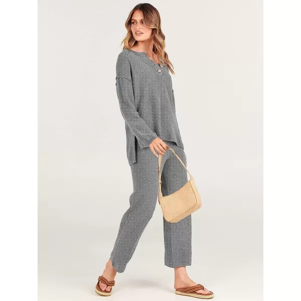 imageANRABESS Women 2 Piece Outfits Oversized Knit Loungewear Sweater Set 2023 Fall Sweatsuit Matching Lounge SetsGray