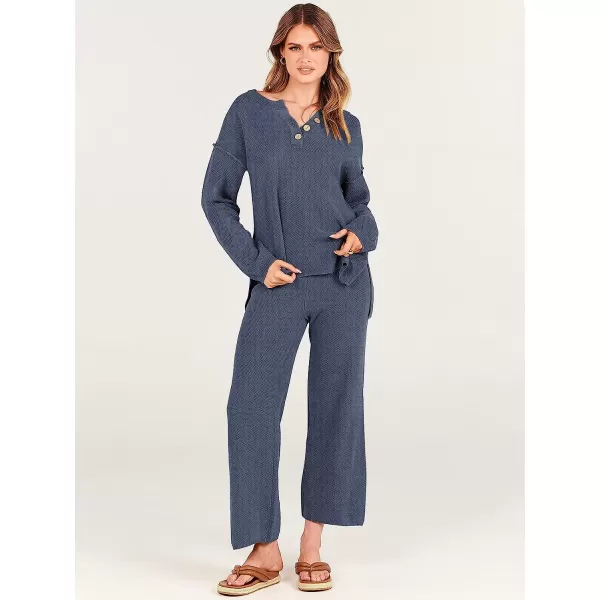 imageANRABESS Women 2 Piece Outfits Oversized Knit Loungewear Sweater Set 2023 Fall Sweatsuit Matching Lounge SetsGray Blue