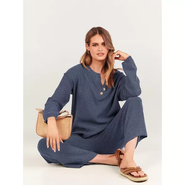 imageANRABESS Women 2 Piece Outfits Oversized Knit Loungewear Sweater Set 2023 Fall Sweatsuit Matching Lounge SetsGray Blue