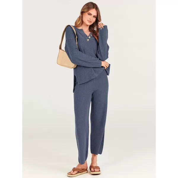 imageANRABESS Women 2 Piece Outfits Oversized Knit Loungewear Sweater Set 2023 Fall Sweatsuit Matching Lounge SetsGray Blue
