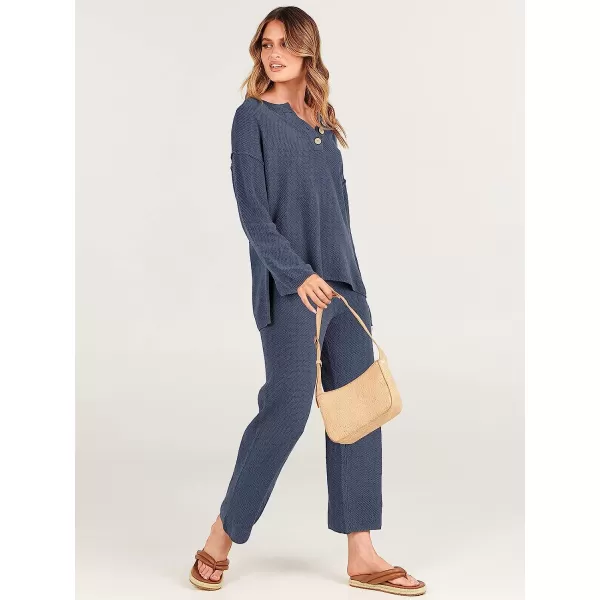 imageANRABESS Women 2 Piece Outfits Oversized Knit Loungewear Sweater Set 2023 Fall Sweatsuit Matching Lounge SetsGray Blue