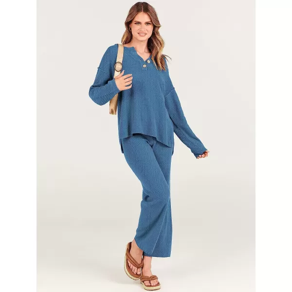 imageANRABESS Women 2 Piece Outfits Oversized Knit Loungewear Sweater Set 2023 Fall Sweatsuit Matching Lounge SetsIndigo