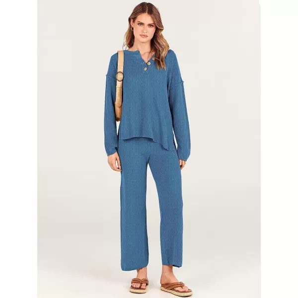 imageANRABESS Women 2 Piece Outfits Oversized Knit Loungewear Sweater Set 2023 Fall Sweatsuit Matching Lounge SetsIndigo