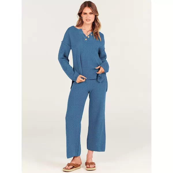imageANRABESS Women 2 Piece Outfits Oversized Knit Loungewear Sweater Set 2023 Fall Sweatsuit Matching Lounge SetsIndigo
