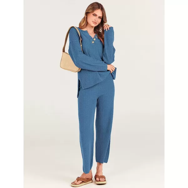 imageANRABESS Women 2 Piece Outfits Oversized Knit Loungewear Sweater Set 2023 Fall Sweatsuit Matching Lounge SetsIndigo