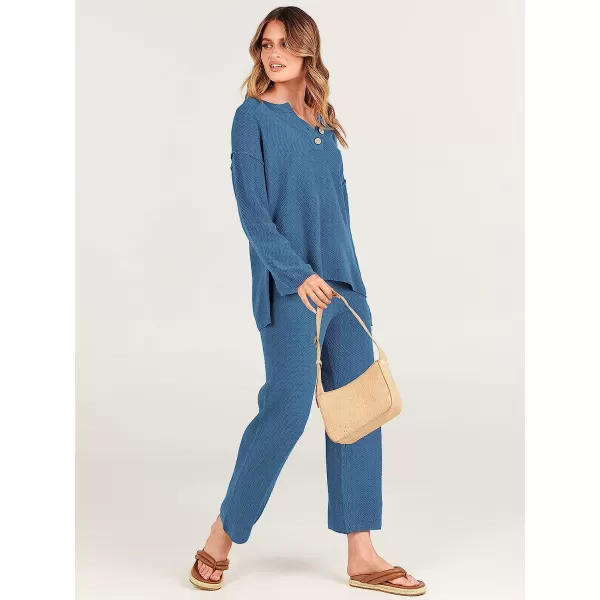 imageANRABESS Women 2 Piece Outfits Oversized Knit Loungewear Sweater Set 2023 Fall Sweatsuit Matching Lounge SetsIndigo