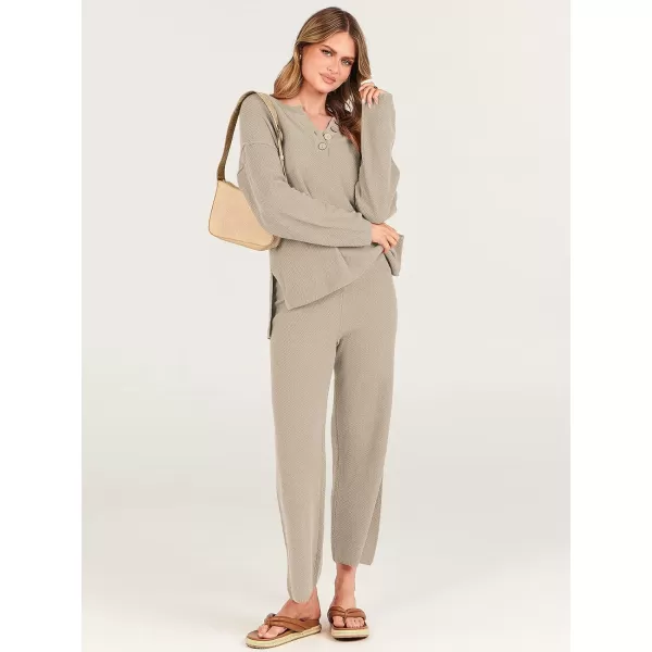 imageANRABESS Women 2 Piece Outfits Oversized Knit Loungewear Sweater Set 2023 Fall Sweatsuit Matching Lounge SetsKhaki